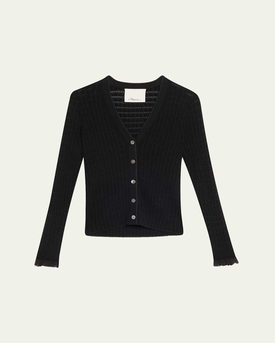 Ruffle-Trim V-Neck Cardigan